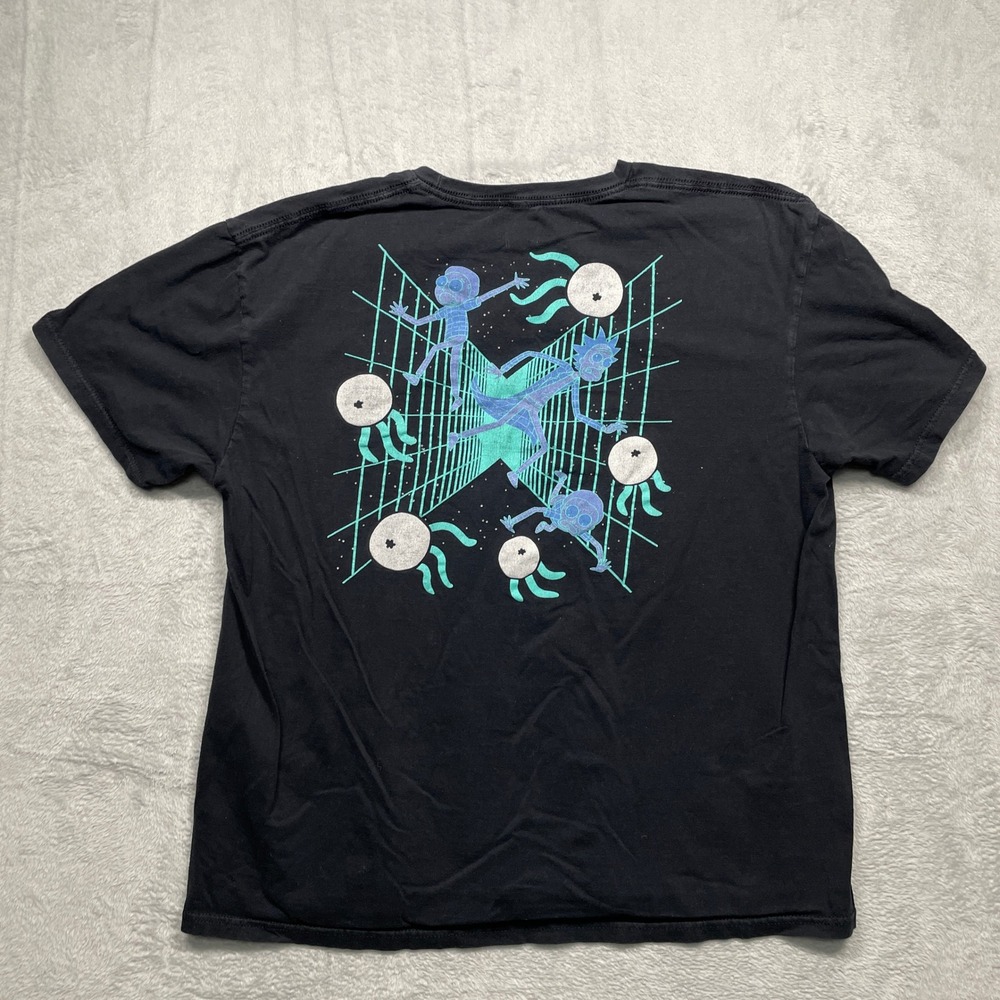 Rick and Morty T-Shirt Mens L Black Graphic Back Print Adult Swim Short Sleeve